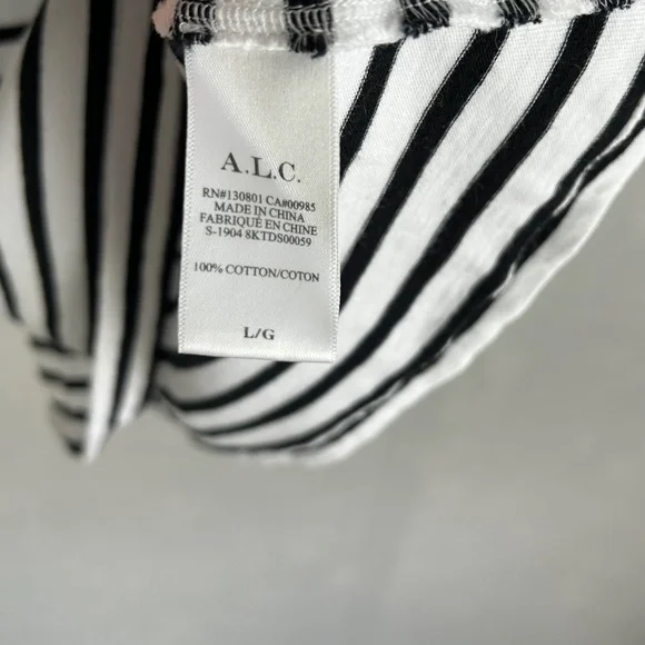 A.L.C size L Kidman mini shirt dress black white stripe 3/4 puff sleeve cotton - Picture 11 of 12